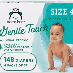 Mama Bear Gentle Touch Diapers, Hypoallergenic, Size 4, White, 148 Ct Ne…